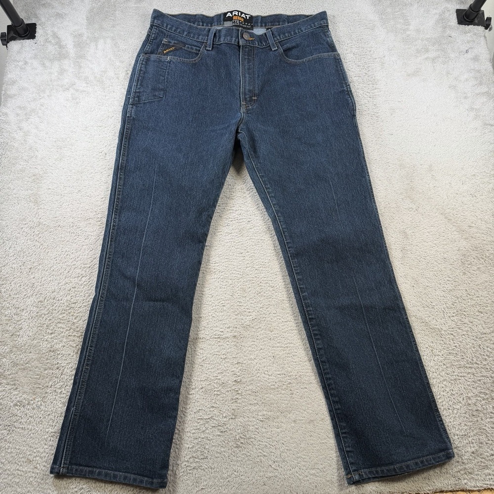 Ariat M4 Jeans Men 35x32 Blue Denim Relaxed Boot Cut Cowboy Rebar Workwear Rodeo
